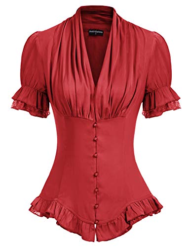 Scarlet Darkness Damen-Bluse, Kurzarm, Viktorianischer Stil, elegant, Schößchen, Oberteil mit Schnürung, Rot/Ausflug, einfarbig (Getaway Solids), 3X-Groß von SCARLET DARKNESS