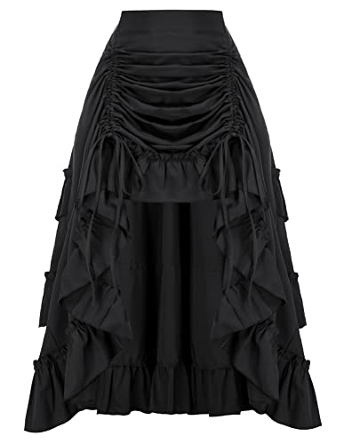 SCARLET DARKNESS Damen Gothic Steampunk Rock Viktorianischer High-Low Bustle Rock, Schwarz mit Rüschen, Groß von SCARLET DARKNESS