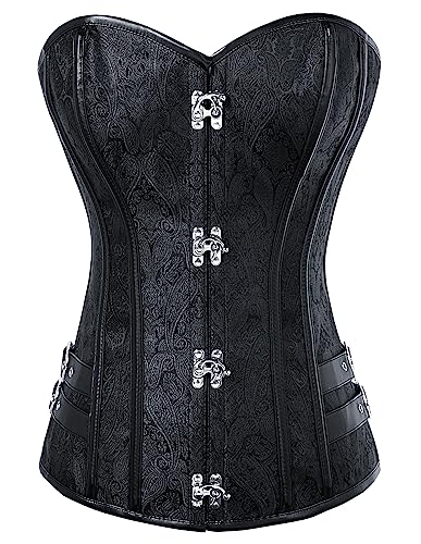 Scarlet Darkness Damen Korsett Bustier Knochen Überbrust Mieder Jacquard Viktorianischen Steampunk Korsett Top, Schwarze Schnalle, 12 von SCARLET DARKNESS