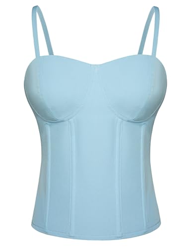 Scarlet Darkness Damen Korsett Tops Schulterfrei Reißverschluss Seite Fischgräte Crop Bustier Tops, Blau, XX-Large von SCARLET DARKNESS