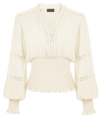 Scarlet Darkness Damen Renaissance Bauernbluse V-Ausschnitt Laternenärmel Spitze gesmoktes Oberteil, Cream, Groß Scarlet Darkness Damen Renaissance Bauernbluse V-Ausschnitt Laternenärmel Spitze gesmoktes Oberteil, Cream, Groß von SCARLET DARKNESS