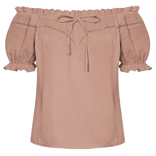 Scarlet Darkness Damen Renaissance Shirt Schulterfrei Puffärmel Loose Fit Sommer Tops, Helles Braun, XX-Large von SCARLET DARKNESS