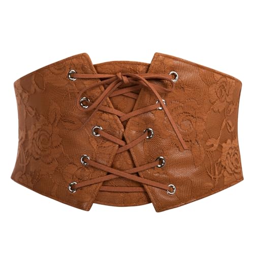 Scarlet Darkness Damen Renaissance Stretch Gürtel Spitze Overlay Front Taille Cinch Gürtel, Braun-Stil C, M von SCARLET DARKNESS