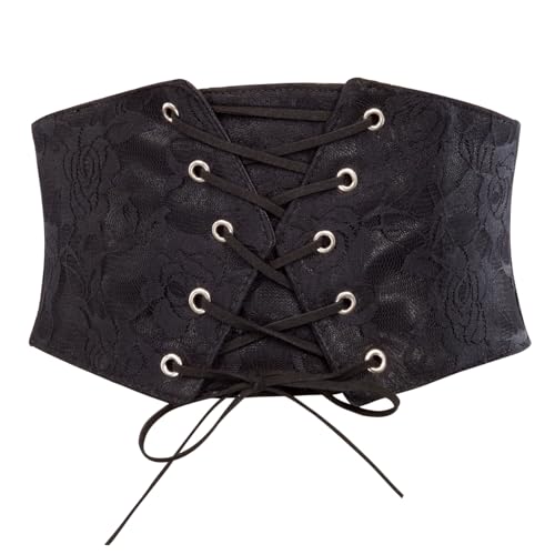 Scarlet Darkness Damen Renaissance Stretch Gürtel Spitze Overlay Front Taille Cinch Gürtel, Schwarz, Stil C, L von SCARLET DARKNESS