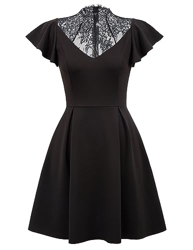 Scarlet Darkness Damen Schwarz Goth Kleider Spitze Ausschnitt Vintage Party Kleid, Schwarz, Klein von SCARLET DARKNESS