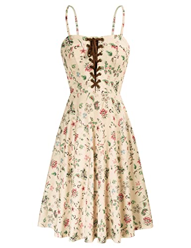 Scarlet Darkness Sommerkleid für Damen, Blumenmuster, 2024, Vintage-Sommerkleid mit Taschen, Beige / Blumen, Groß von SCARLET DARKNESS