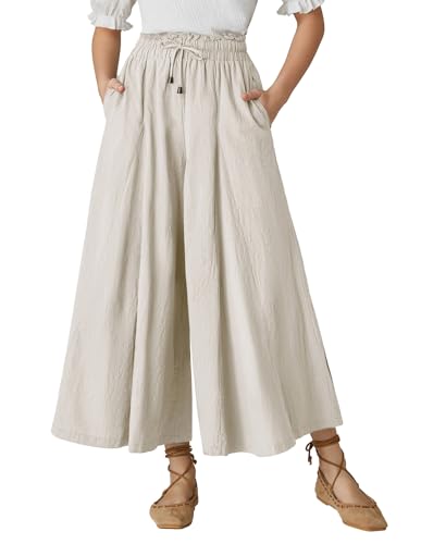 Scarlet Darkness Damenhose mit weitem Bein, hohe Taille, Baumwolle, lässig, lockere Loungehose mit Taschen, Beige, XX-Large Lange von SCARLET DARKNESS