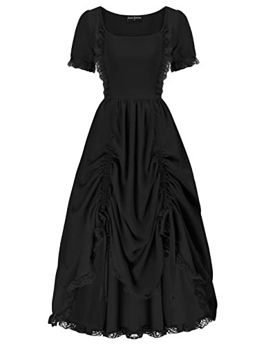 Scarlet Darkness Viktorianisches Renaissance-Kleid für Damen, Rüschen, hoch niedrig, Kleid mit Kordelzug, S-2XL, Schwarz, Groß von SCARLET DARKNESS