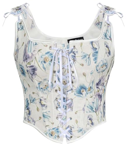 SCARLET DARKNESS Korsett-Oberteil für Damen, Renaissance, Schnürung, Blumenmuster, Überbrust-Bustier, Mieder, blaue blume, 10 SCARLET DARKNESS Korsett-Oberteil für Damen, Renaissance, Schnürung, Blumenmuster, Überbrust-Bustier, Mieder, blaue blume, 10 von SCARLET DARKNESS