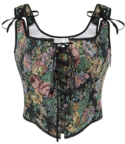 Scarlet Darkness Korsett Tops Für Frauen Renaissance Lace Up Floral Überbrust Knochen Bustier Mieder, Schwarz, floral, 16 von SCARLET DARKNESS