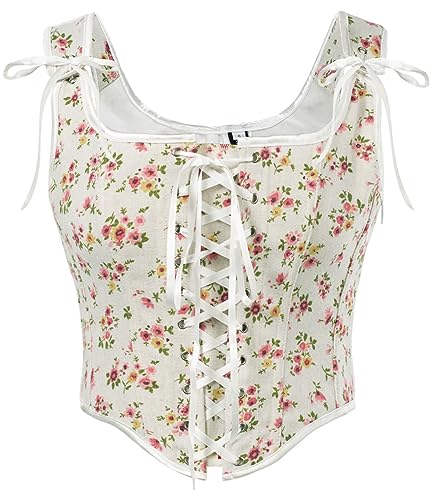 Scarlet Darkness Korsett Tops Für Frauen Renaissance Lace Up Floral Überbrust Knochen Bustier Mieder, pink floral, 12 von SCARLET DARKNESS