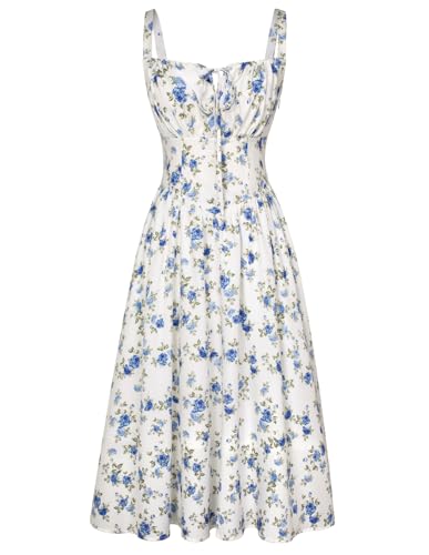 Scarlet Darkness Korsettkleid mit Blumenmuster, gerüschte Brust, Cami-Kleid, fließendes Sommerkleid, weiß / blau, X-Groß von SCARLET DARKNESS