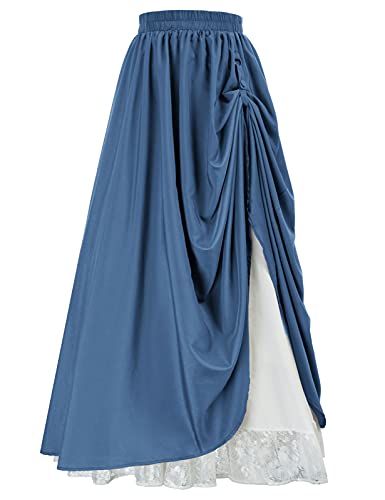 Scarlet Darkness Langer Maxi-Rock für Damen, doppellagige viktorianische Renaissance-Röcke, Denim Blau, XX-Large von SCARLET DARKNESS