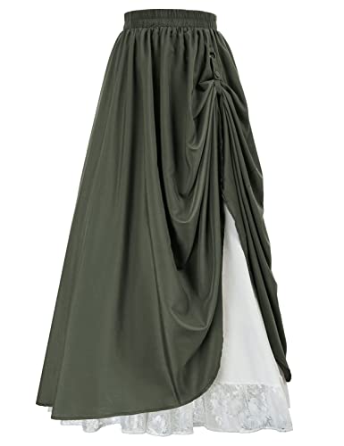 Scarlet Darkness Langer Maxi-Rock für Damen, doppellagige viktorianische Renaissance-Röcke, Grün (Army Green), Groß von SCARLET DARKNESS