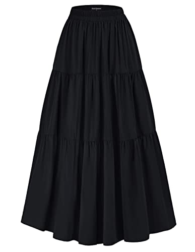 Scarlet Darkness Maxi Lange Röcke für Damen Sommer Flowy Renaissance Rock mit Taschen, Schwarz, Groß von SCARLET DARKNESS