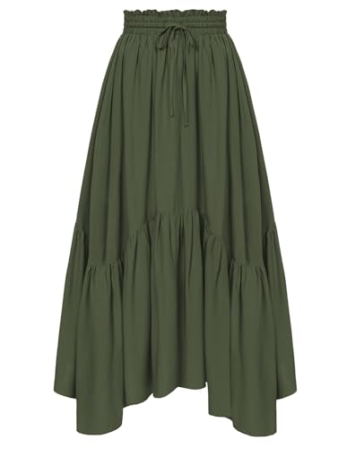 Scarlet Darkness Maxi-Röcke für Damen, hohe Taille, Renaissance-Rock, langer Rock mit Taschen, Grün (Army Green), Klein von SCARLET DARKNESS
