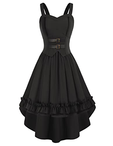 Scarlet Darkness Renaissance-Kleid für Damen, hoher niedriger Saum, Gothic-Steampunk-Kleider, Schwarz, XX-Large von SCARLET DARKNESS