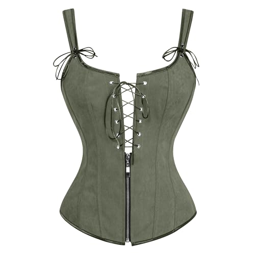 Scarlet Darkness Renaissance-Korsett für Damen, Piratenkostüm, Schnürung, Bustier, Mieder mit Strumpfhaltern, A-olive grün, 16 von SCARLET DARKNESS