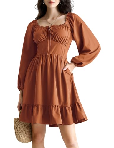 Scarlet Darkness Damen Korsettkleid, lange Laternenärmel, schulterfrei, Minikleid, Rotbraun, X-Groß von SCARLET DARKNESS