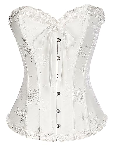 Scarlet Darkness Renaissance Korsetts für Frauen Überbrust Bustier Jacquard viktorianischen Steampunk Korsett Top, Weiss/opulenter Garten, 10 von SCARLET DARKNESS