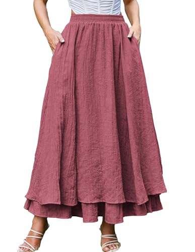 Scarlet Darkness Maxirock für Damen, Übergröße, Renaissance, lange Röcke, mehrlagiger, fließender Boho-Rock mit Taschen, mulberry, Mittel von SCARLET DARKNESS