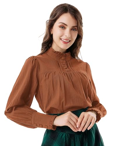 Scarlet Darkness Viktorianische Bluse für Damen, Baumwolle, langärmelig, Renaissance-Hemd, Braun Rost, Mittel von SCARLET DARKNESS
