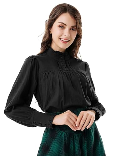 Scarlet Darkness Viktorianische Bluse für Frauen Baggy Baumwolle Langarm Renaissance Shirt, Schwarz, Mittel von SCARLET DARKNESS