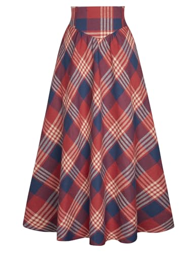 Scarlet Darkness Viktorianischer Rock für Damen, kariert, Maxi, hohe Taille, langer Rock, Rot und Blau kariert, Klein Scarlet Darkness Viktorianischer Rock für Damen, kariert, Maxi, hohe Taille, langer Rock, Rot und Blau kariert, Klein von SCARLET DARKNESS