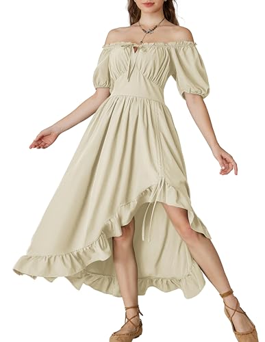 Scarlet Darkness Viktorianisches Kleid für Damen Vintage Rüschen High Low Midi Kleid mit Taschen, Beige, X-Groß von SCARLET DARKNESS