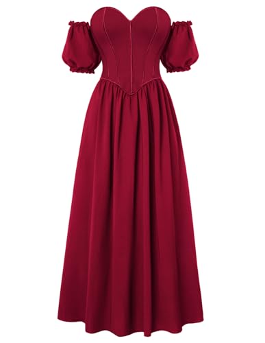 Schulterfreies Damenkleid mit Puffärmeln, elegant, formell, Ballkorsettkleid, Rot, Größe 38 von SCARLET DARKNESS