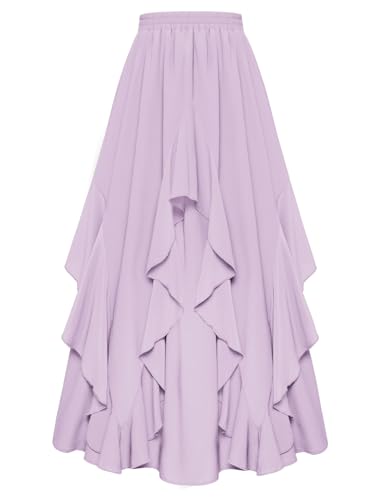 Steampunk Rock Damen Hohe Taille mit Taschen Chiffon Rüschensaum Festlich Swing Rock Hellviolett XL von SCARLET DARKNESS