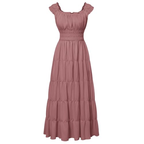 Steampunk Wikinger Kleid Damen High Waist Tiered Swing Lange Hexenkostüm Grau Rosa XL von SCARLET DARKNESS