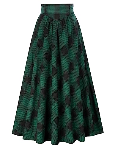 Viktorianische Kariert Rock Damen Vintage High Waist mit Kordelzug Lange Röcke Schwarz Grün Plaid M von SCARLET DARKNESS