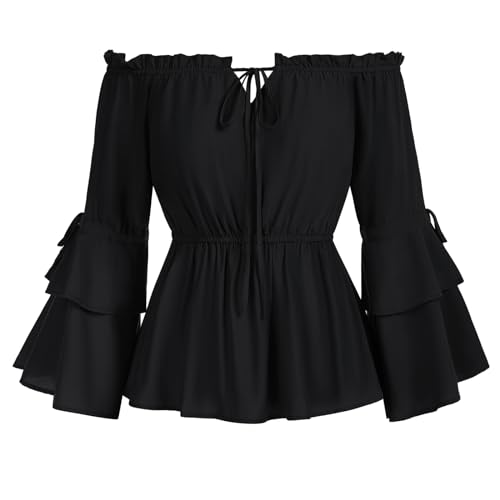 SCARLET DARKNESS Viktorianische Damen Edwardianische Bluse Vintage V-Ausschnitt Country Bauern Kleidung Schwarz XXL von SCARLET DARKNESS