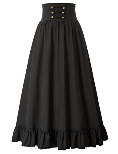 Viktorianische Klediung für Damen Gothic Steampunk Halloween Festlich Hohe Taille Lang Rock Schwarz XXL von SCARLET DARKNESS