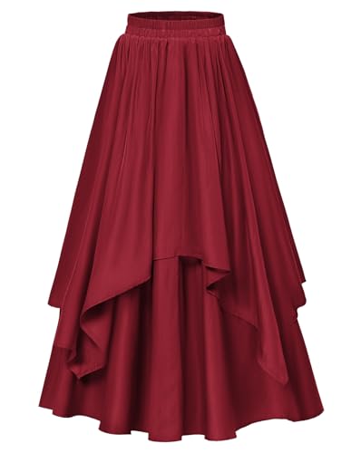 Viktorianischer Rock Damen Hohe Taille Unregelmäßiger Saum Patchwork Steampunk Rock Dunkelrot S von SCARLET DARKNESS