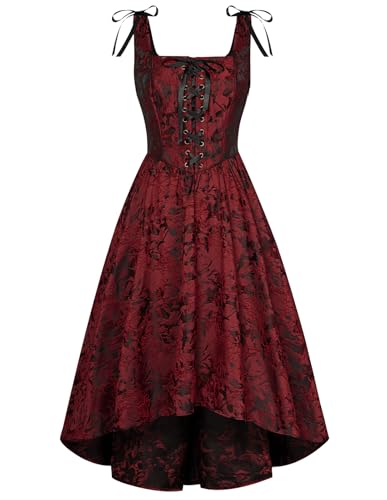 Vintage Kleider Damen Ärmellos Square Neck High-Low Saum A-Linie Gothic Cocktailkleid Weinrot 42 von SCARLET DARKNESS
