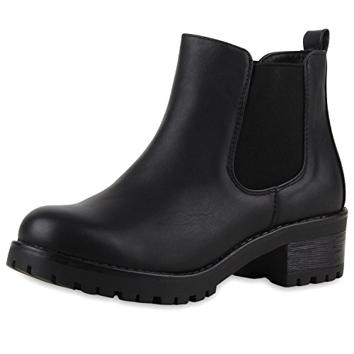 SCARPE VITA Bequeme Damen Chelsea Boots Profilsohle Stiefeletten Blockabsatz 149650 Schwarz Glatt 36 von SCARPE VITA