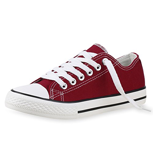 SCARPE VITA Bequeme Damen Sneakers Low Cut Canvas Schuhe Basic Schn?rer 138654 Dunkelrot 37 von SCARPE VITA