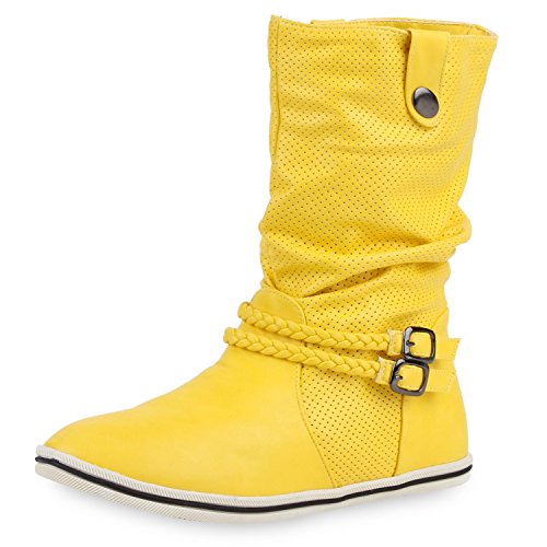 SCARPE VITA Bequeme Damen Stiefel Flache Schlupfstiefel Boots 160432 Gelb Nieten 40 von SCARPE VITA