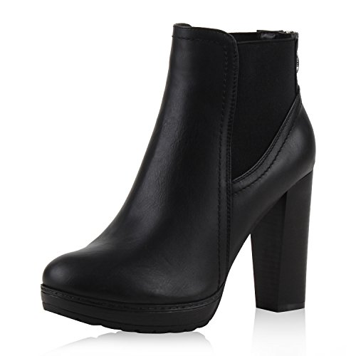 SCARPE VITA Damen Ankle Boots Plateau Stiefeletten Zipper Holzoptikabsatz 152626 Schwarz Zipper 37 von SCARPE VITA