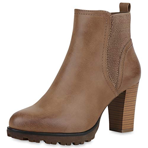 SCARPE VITA Damen Chelsea Boots Gefüttert Stiefeletten Schuhe Blockabsatz Absatzschuhe 179315 Khaki 37 von SCARPE VITA