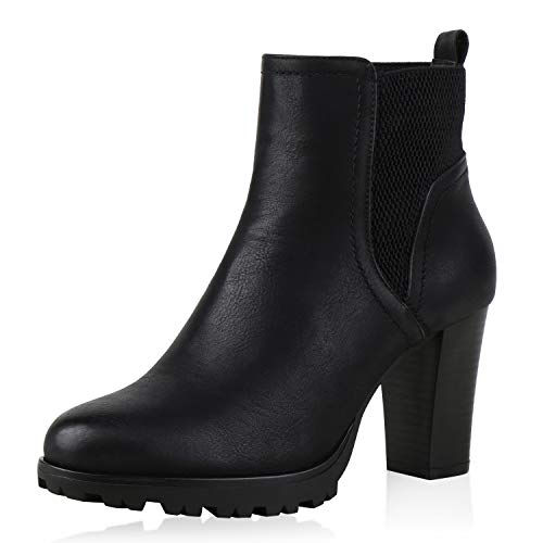 SCARPE VITA Damen Chelsea Boots Gefüttert Stiefeletten Schuhe Blockabsatz Absatzschuhe 179316 Schwarz 36 von SCARPE VITA