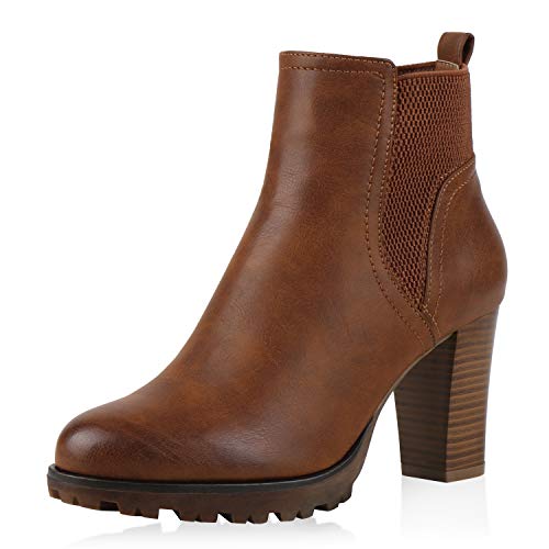 SCARPE VITA Damen Chelsea Boots Gefüttert Stiefeletten Schuhe Blockabsatz Absatzschuhe 179317 Hellbraun 36 von SCARPE VITA