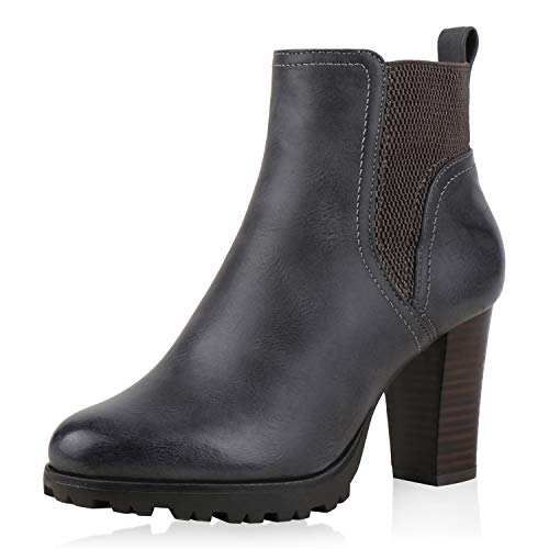 SCARPE VITA Damen Chelsea Boots Gefüttert Stiefeletten Schuhe Blockabsatz Absatzschuhe 179318 Grau 40 von SCARPE VITA