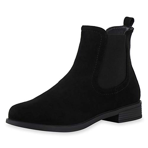 SCARPE VITA Damen Chelsea Boots Leicht Gefüttert Stiefeletten Wildleder-Optik Profilsohle Bequeme Blockabsatz Schuhe 197041 Schwarz 36 von SCARPE VITA