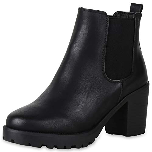 SCARPE VITA Damen Chelsea Boots Leicht Gefütterte Stiefeletten Plateau Schuhe 151411 Schwarz Total Leicht Gefüttert 40 von SCARPE VITA