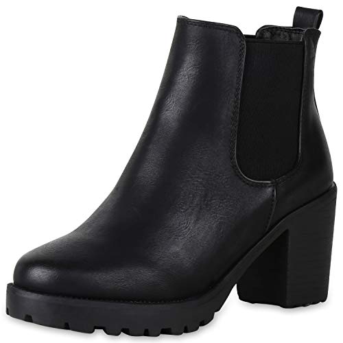 SCARPE VITA Damen Chelsea Boots Leicht Gefütterte Stiefeletten Plateau Schuhe 151411 Schwarz Total Leicht Gefüttert 41 von SCARPE VITA