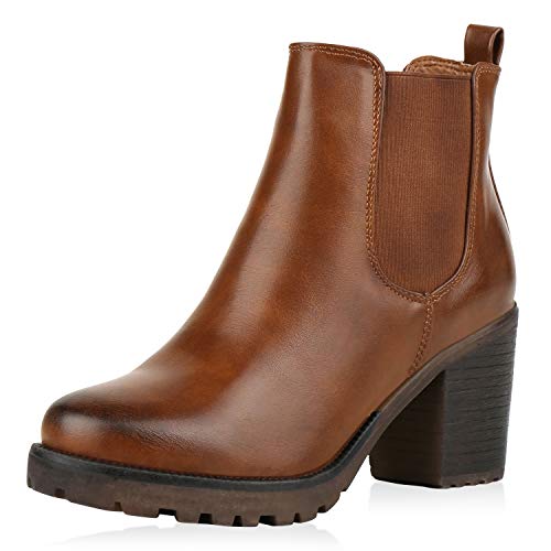 SCARPE VITA Damen Chelsea Boots Leicht Gefütterte Stiefeletten Plateau Schuhe 151412 Hellbraun Leicht Gefüttert 38 von SCARPE VITA