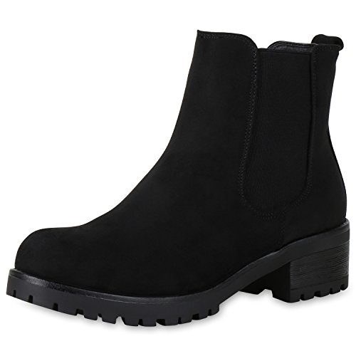 SCARPE VITA Damen Chelsea Boots WildLeder-Optik Stiefeletten Leicht Gefütterte Booties Blockabsatz Schuhe 165516 Schwarz Leicht Gefüttert 42 von SCARPE VITA